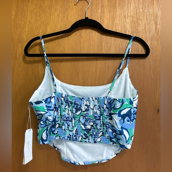 Midnight Sky Crop Top Boning Adjustable Straps Bandana Blue Elastic Back size L - Picture 2 of 5